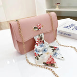 Women Chain Small Shoulder Bags Pu Leather Silk Scarf Crossbody Bags