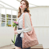 Women Fluffy Plush Shoulder Bag Retro Large Capacity Casual Zipper Handbag