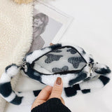 Mini Printing Soft Plush Shoulder Bags Furry Ladies Clutch Purse
