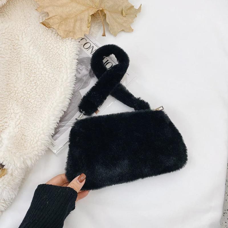 Mini Printing Soft Plush Shoulder Bags Furry Ladies Clutch Purse