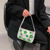 Canvas Flower Print Handbag Small Chain Purse Tote Shoulder Bag for Women