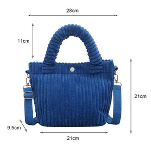 Corduroy Bucket Handbag Crossbody Tote Bag Button Closure Storage