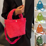 Corduroy Bucket Handbag Crossbody Tote Bag Button Closure Storage