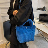 Corduroy Bucket Handbag Crossbody Tote Bag Button Closure Storage