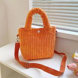 Corduroy Bucket Handbag Crossbody Tote Bag Button Closure Storage