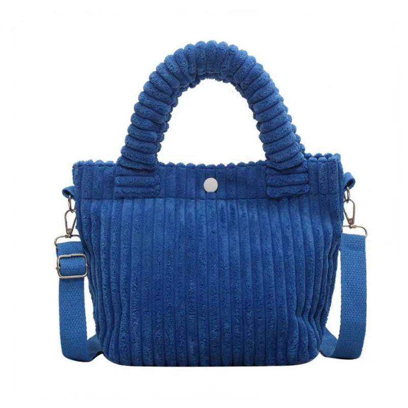 Corduroy Bucket Handbag Crossbody Tote Bag Button Closure Storage