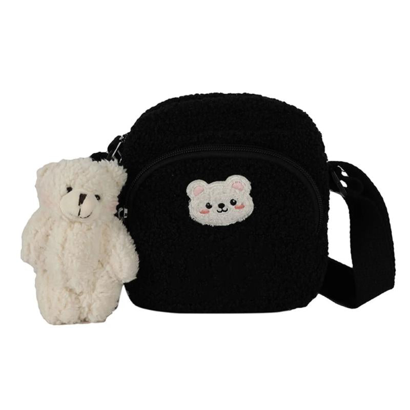 Bear Shoulder Bag Plush Crossbody Bag with Pendant
