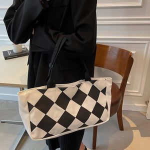 Canvas Pattern Printing Shoulder Shopping Bag Large Capacity Tote Handbag