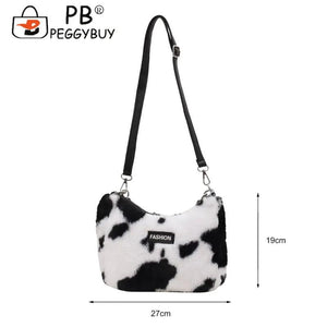 Leopard Printed Underarm Bag Soft Plush Handbag