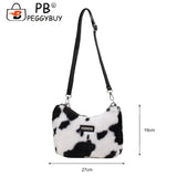 Leopard Printed Underarm Bag Soft Plush Handbag