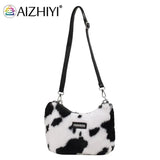 Leopard Plush Shoulder Bag Women Winter Messenger Chain Handbag