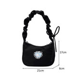 Vintage Pleated Underarm Bag Canvas Heart Pattern Handbag