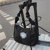 Vintage Pleated Underarm Bag Canvas Heart Pattern Handbag