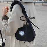 Vintage Pleated Underarm Bag Canvas Heart Pattern Handbag