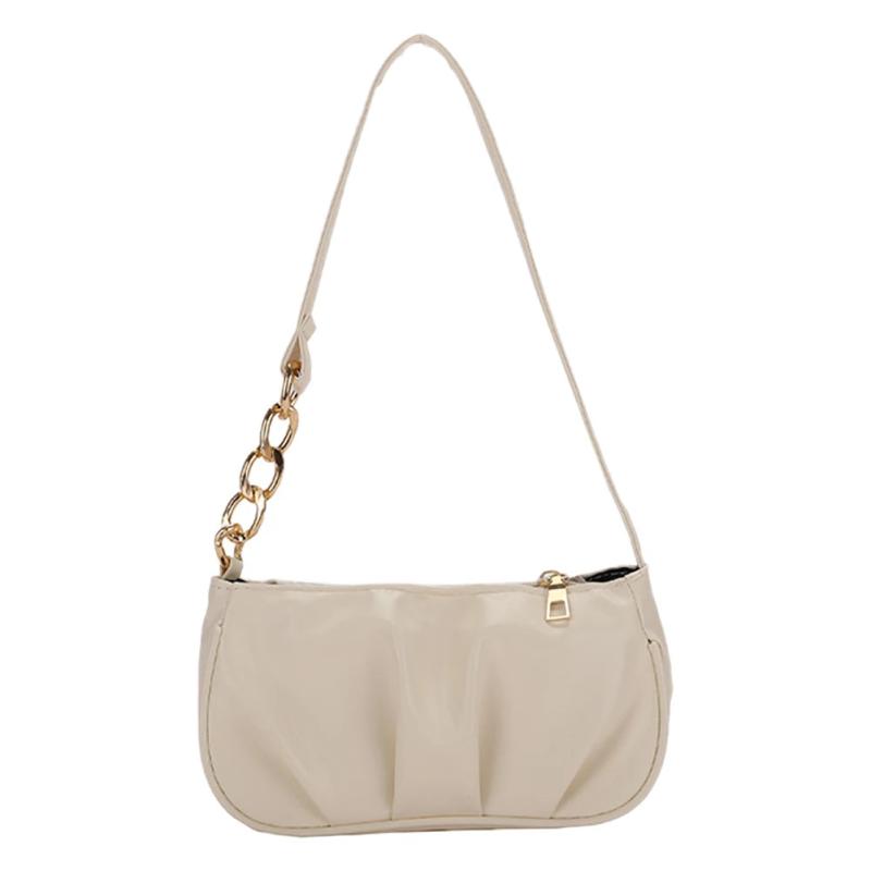 Women Chain Pleated Underarm Bag Mini Handbag Purse