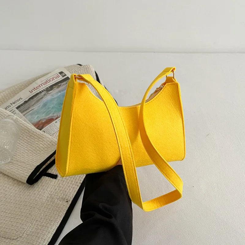 Vintage Felt Cloth Shoulder Bag Women Casual Solid Tote Handbag