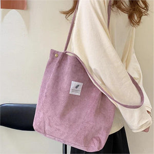 Corduroy Canvas Shoulder Bag Reusable Eco Tote Handbag