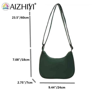 Women Nylon Solid Armpit Bag Lady Zipper Small Crescent Phone Shoulder Bag