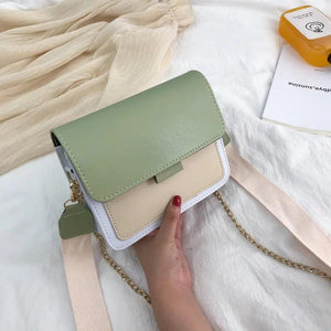 PU Chain Small Square Bag Female Contrast Flap Shoulder Bag