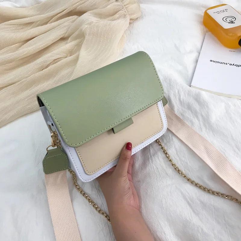 PU Chain Small Square Bag Female Contrast Flap Shoulder Bag