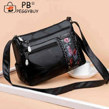 Women Flower Print Messenger Shoulder Bag PU Leather Crossbody Handbag