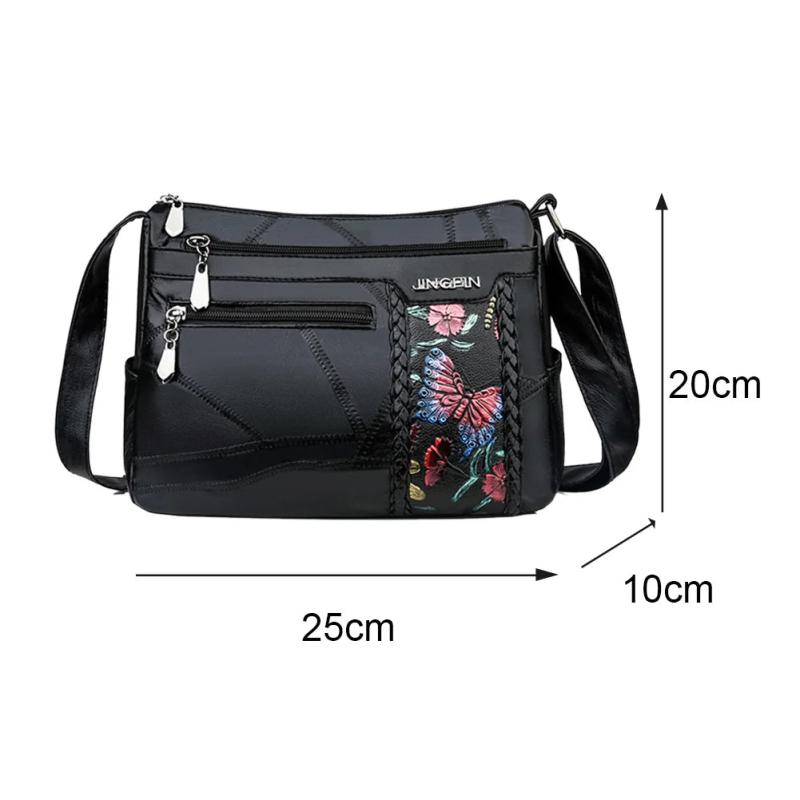 Women Flower Print Messenger Shoulder Bag PU Leather Crossbody Handbag