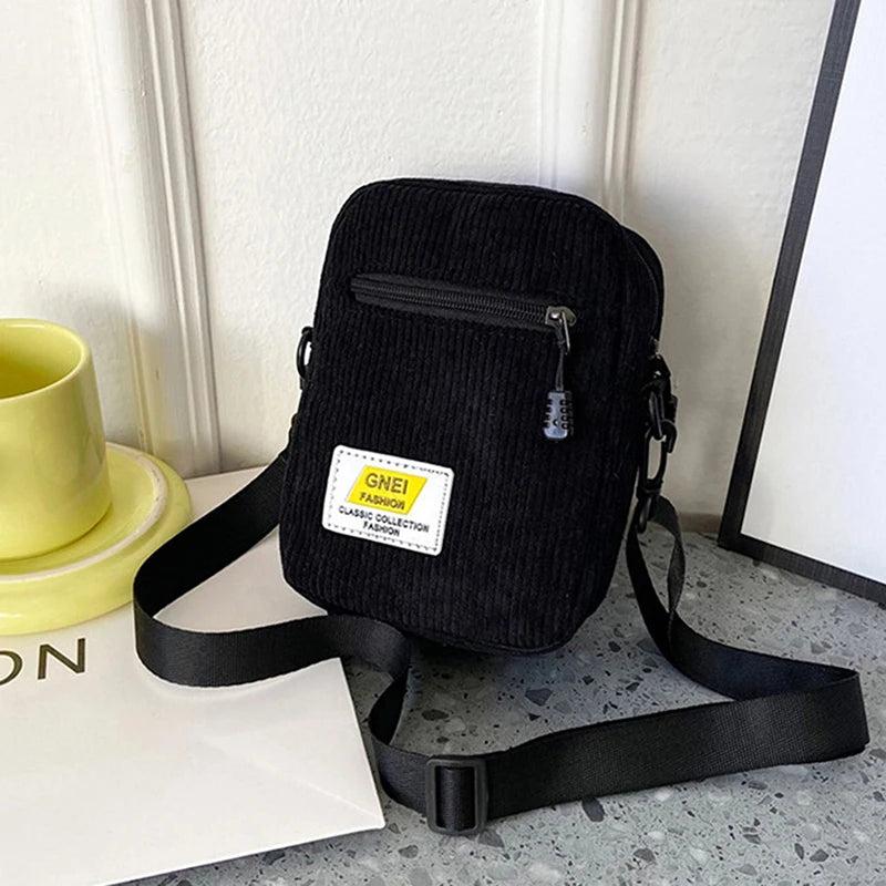 Canvas Crossbody Bag Small Shoulder Handbag Solid Zipper Purse