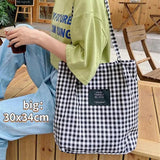 Vintage Plaid Women Canvas Shopping Bags Female Thin Strap Cloth Handbags