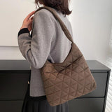 Cotton Shoulder Bag Quilted Rhombus Pattern Lightweight Daily Purse