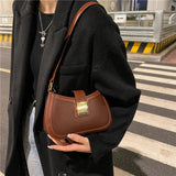 Vintage Ladies Underarm Shoulder Bag Solid Lacquer PU Leather Handbag Women
