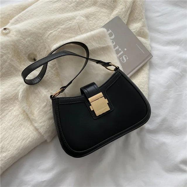 Vintage Ladies Underarm Shoulder Bag Solid Lacquer PU Leather Handbag Women