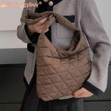 Quilted Rhombus Pattern Shoulder Tote Bag