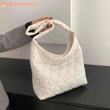 Quilted Rhombus Pattern Shoulder Tote Bag