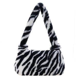 Cow Print Shoulder Messenger Bag Retro Top-handle Plush Casual Women Handbag