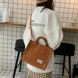 Corduroy Shoulder Bag Solid Messenger Bag