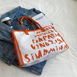 Women Letters Shoulder Crossbody Bag Canvas Tote Purse Casual Shopper Bag