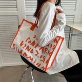 Women Letters Shoulder Crossbody Bag Canvas Tote Purse Casual Shopper Bag