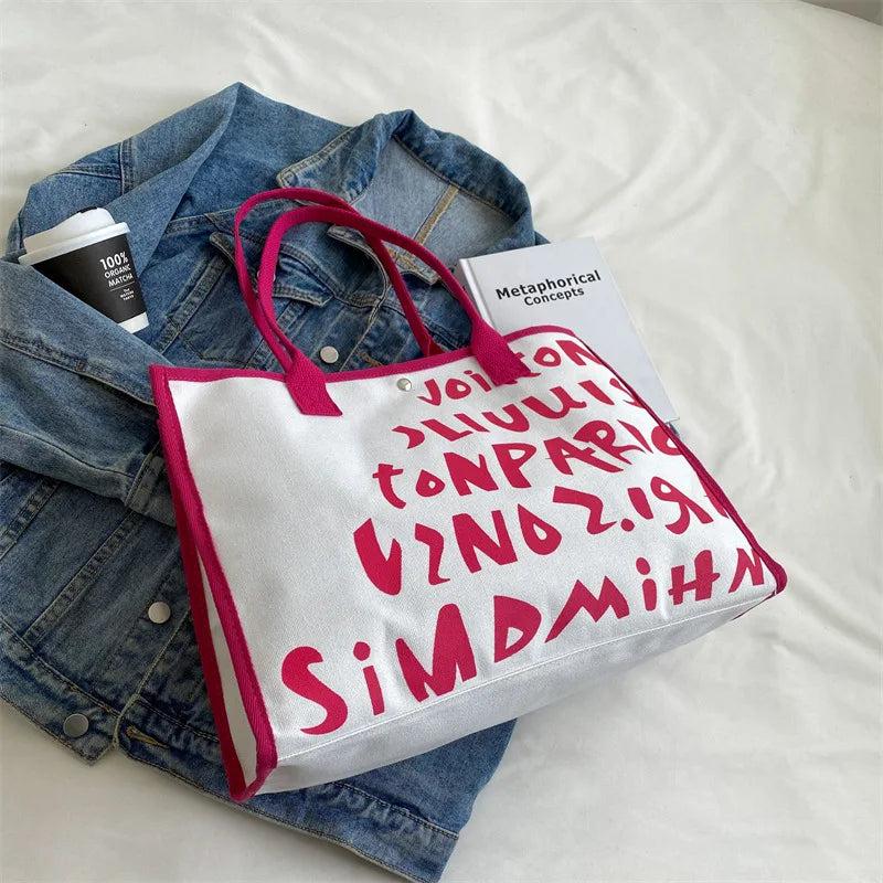 Women Letters Shoulder Crossbody Bag Canvas Tote Purse Casual Shopper Bag