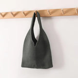 Lady Knitting Woolen Tote Bag Crochet Shopper Top-handle Handbag
