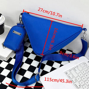 2 Pcs Women's Crossbody Bags Nylon Handbag Triangle Metal Label Small Shoulder B