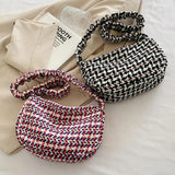 Vintage Half Moon Plaid Tote Bag for Women - Small Casual Shoulder Purse