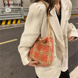 Geestock Plaid Lamb Plush Bag Women Bag Winter And Autumn Plush Furry Lady Handb