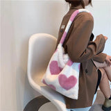 Plush Fluffy Shoulder Bag Mini Handbag Winter Clutches Heart Street Travel Bags