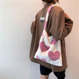 Plush Fluffy Shoulder Bag Mini Handbag Winter Clutches Heart Street Travel Bags