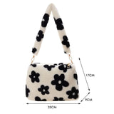 Women Flowers Print Shoulder Bag Winter Soft Plush Underarm Bags
