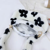 Women Flowers Print Shoulder Bag Winter Soft Plush Underarm Bags
