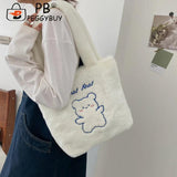 Plush Printing Shoulder Bag Soft Textured Large Capacity