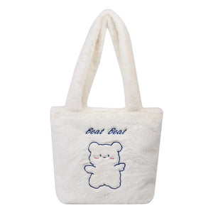 Plush Printing Shoulder Bag Soft Textured Large Capacity