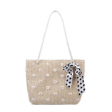 Summer Women Straw Shoulder Bag Flower Lace Beach Handbag Large Capacity Tote