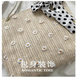 Summer Women Straw Shoulder Bag Flower Lace Beach Handbag Large Capacity Tote